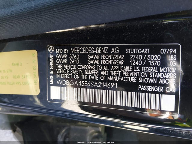 Продажа на аукционе авто 1995 Mercedes-benz S 420, vin: WDBGA43E6SA214691, номер лота: 45077036