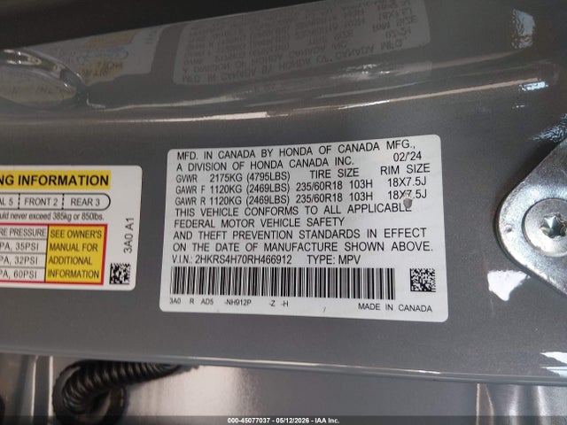 Honda Cr-v Ex-l Awd 2024 2HKRS4H70RH466912 Image 9