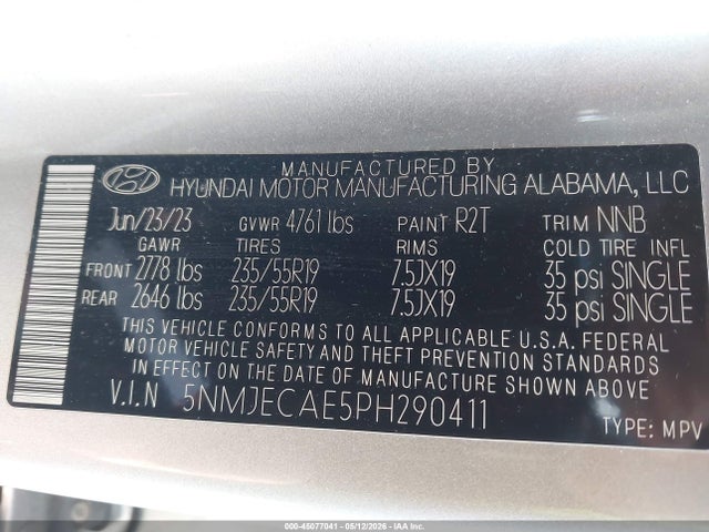 2023 Hyundai Tucson Limited მანქანა იყიდება აუქციონზე, vin: 5NMJECAE5PH290411, აუქციონის ნომერი: 45077041