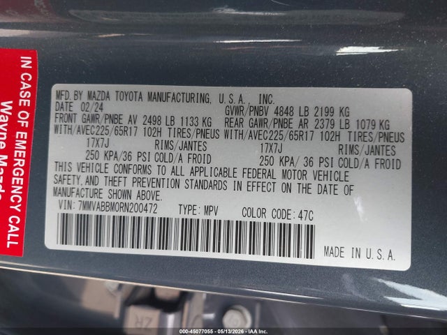 45077055 :رقم المزاد ، 7MMVABBM0RN200472 vin ، 2024 Mazda Cx-50 2.5 S Preferred مزاد بيع