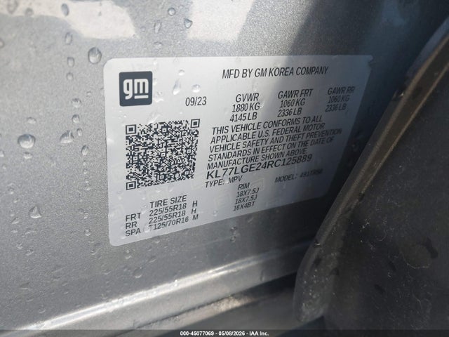 45077069 :رقم المزاد ، KL77LGE24RC125889 vin ، 2024 Chevrolet Trax Fwd 1rs مزاد بيع