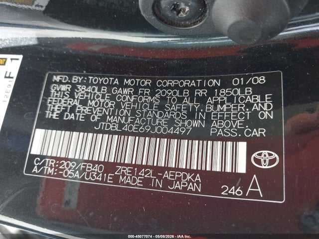 2009 Toyota Corolla მანქანა იყიდება აუქციონზე, vin: JTDBL40E69J004497, აუქციონის ნომერი: 45077074