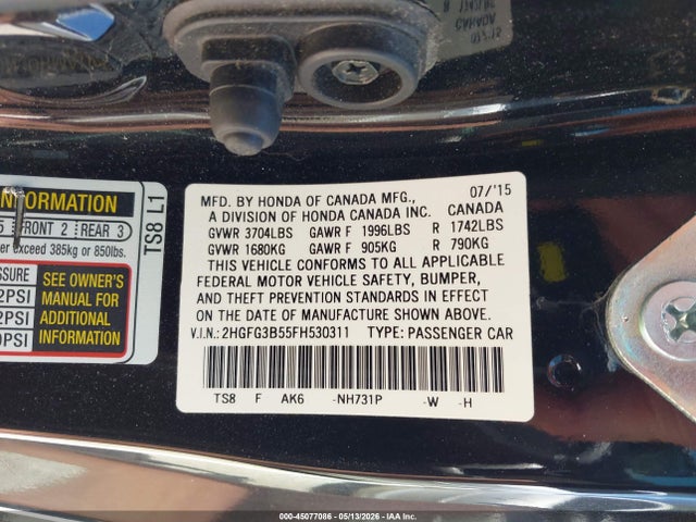 Honda Civic Lx 2015 2HGFG3B55FH530311 Image 9