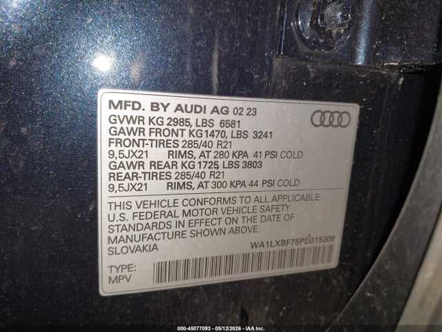 Aukcja sprzedaży 2023 Audi Q7 Premium Plus 55 Tfsi Quattro Tiptronic, vin: WA1LXBF75PD015308, numer aukcji: 45077093