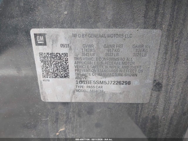 Продажа на аукционе авто 2018 Chevrolet Cruze Lt Auto, vin: 1G1BE5SM5J7226298, номер лота: 45077106