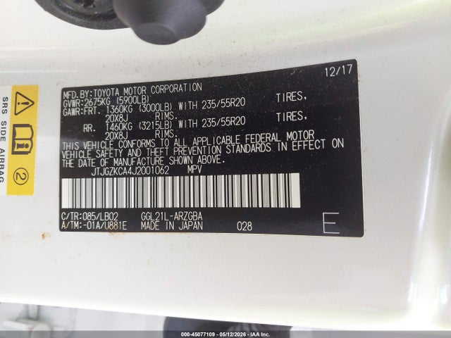 Aukcja sprzedaży 2018 Lexus Rx 350l Premium, vin: JTJGZKCA4J2001062, numer aukcji: 45077109
