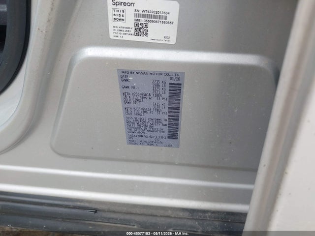 Продаж на аукціоні авто 2016 Nissan Pathfinder Sl, vin: 5N1AR2MM7GC621291, номер лоту: 45077153