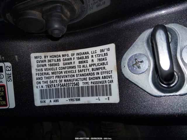 Продажа на аукционе авто 2010 Honda Civic Lx, vin: 19XFA1F54AE072540, номер лота: 45077166