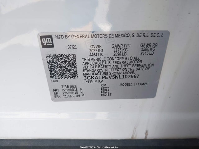 2022 Gmc Terrain Fwd Slt მანქანა იყიდება აუქციონზე, vin: 3GKALPEV5NL107567, აუქციონის ნომერი: 45077179