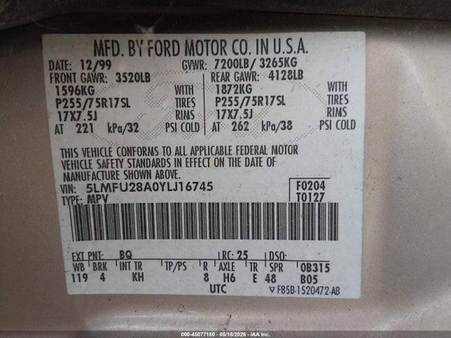 Продаж на аукціоні авто 2000 Lincoln Navigator, vin: 5LMFU28A0YLJ16745, номер лоту: 45077180