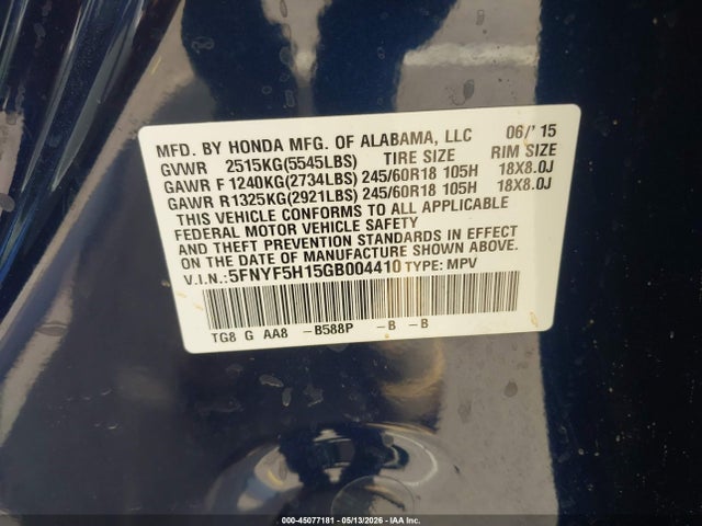 5FNYF5H15GB004410 Honda PILOT LX