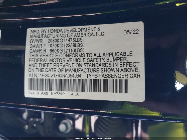 1HGCV1F40NA054934 Honda Accord Sport Special Edition