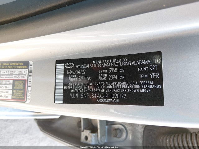 Aukcja sprzedaży 2023 Hyundai Elantra Sel, vin: 5NPLS4AG1PH090122, numer aukcji: 45077191