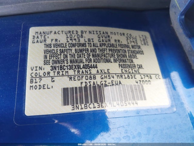 Aukcja sprzedaży 2009 Nissan Versa 1.8sl, vin: 3N1BC13EX9L405444, numer aukcji: 45077198