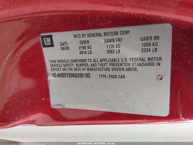 Aukcja sprzedaży 2008 Buick Lucerne Cxl, vin: 1G4HD57298U206185, numer aukcji: 45077202