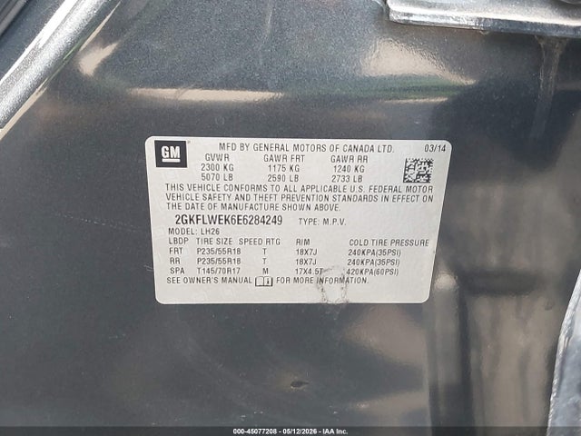 Aukcja sprzedaży 2014 Gmc Terrain Sle-2, vin: 2GKFLWEK6E6284249, numer aukcji: 45077208