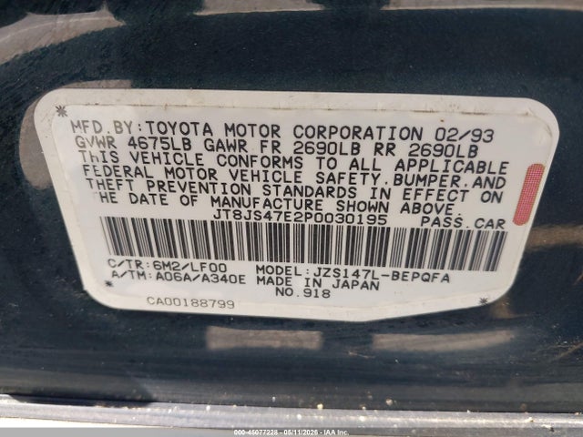 Aukcja sprzedaży 1993 Lexus Gs 300, vin: JT8JS47E2P0030195, numer aukcji: 45077228