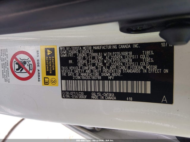 45077234 :رقم المزاد ، 2T2BK1BA3DC180788 vin ، 2013 Lexus Rx 350 مزاد بيع