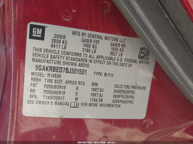 45077264 :رقم المزاد ، 5GAKRBED7BJ301501 vin ، 2011 Buick Enclave 1xl مزاد بيع