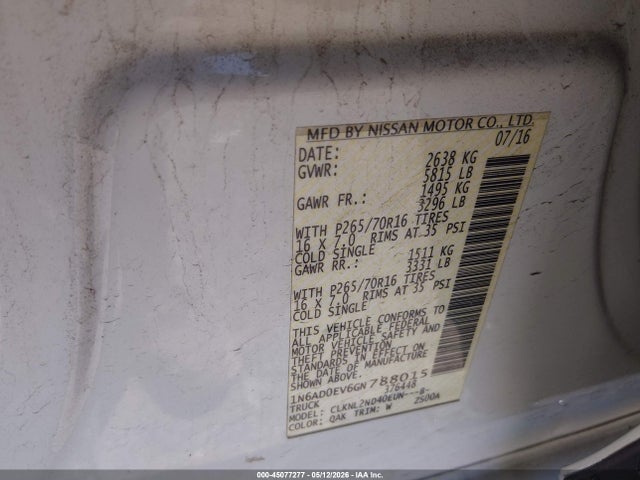 Aukcja sprzedaży 2016 Nissan Frontier Sv, vin: 1N6AD0EV6GN788015, numer aukcji: 45077277