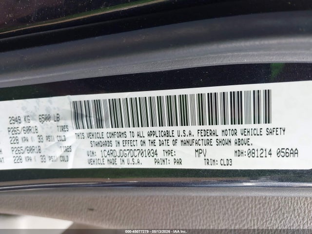 45077279 :رقم المزاد ، 1C4RDJDG7DC701034 vin ، 2013 Dodge Durango Crew مزاد بيع