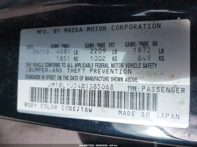 Aukcja sprzedaży 2011 Mazda Mazda3 S Sport, vin: JM1BL1U54B1385068, numer aukcji: 45077282
