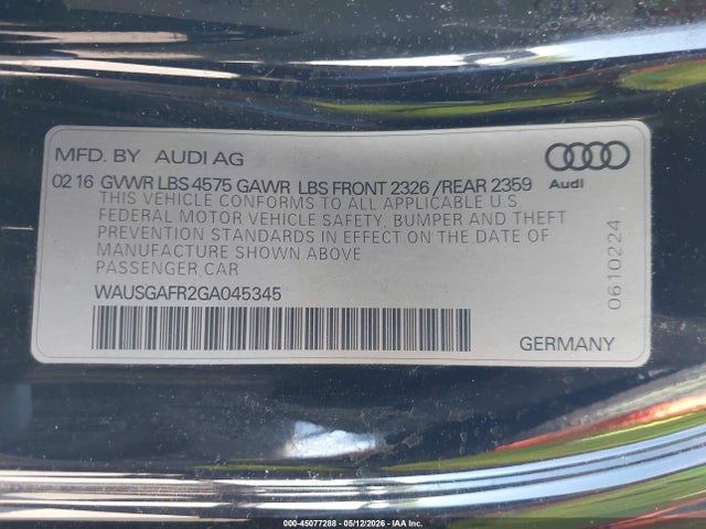 Auction sale of the 2016 Audi A5 2.0t Premium, vin: WAUSGAFR2GA045345, lot number: 45077288