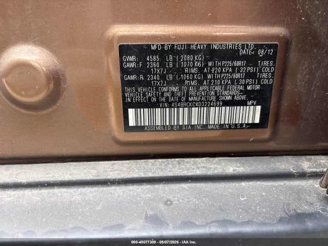 Aukcja sprzedaży 2013 Subaru Outback 2.5i Limited, vin: 4S4BRCKC4D3224699, numer aukcji: 45077309