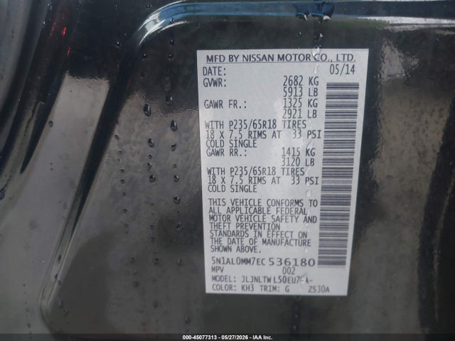 Aukcja sprzedaży 2014 Infiniti Qx60, vin: 5N1AL0MM7EC536180, numer aukcji: 45077313