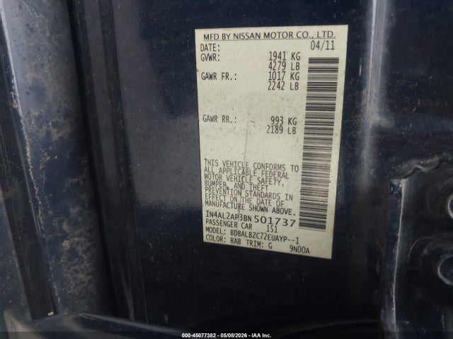 Aukcja sprzedaży 2011 Nissan Altima 2.5 S, vin: 1N4AL2AP3BN501737, numer aukcji: 45077382
