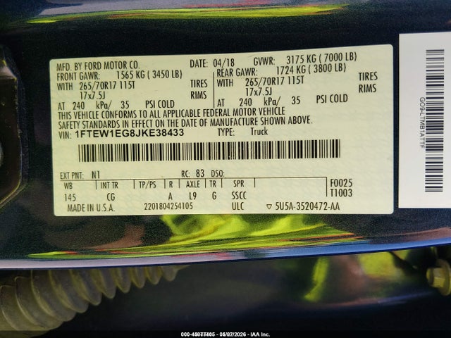 1FTEW1EG8JKE38433 Ford F-150 Xl