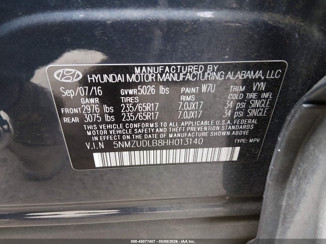 5NMZUDLB8HH013140 Hyundai Santa Fe Sport 2.4l