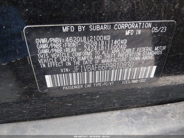 Продаж на аукціоні авто 2023 Subaru Wrx Premium, vin: JF1VBAF66P9810830, номер лоту: 45077411