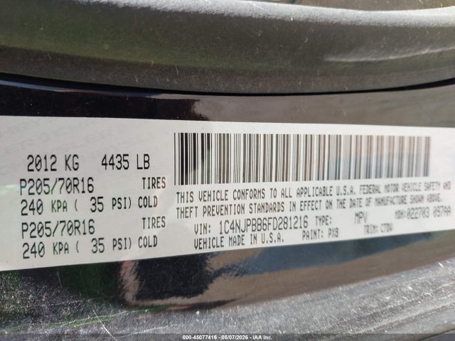 Продаж на аукціоні авто 2015 Jeep Patriot Sport, vin: 1C4NJPBB6FD281216, номер лоту: 45077416
