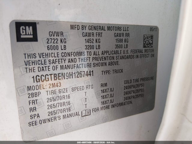 1GCGTBEN9H1267441 Chevrolet Colorado Wt