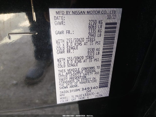 2023 Infiniti Qx60 Luxe Awd მანქანა იყიდება აუქციონზე, vin: 5N1DL1FS8PC349340, აუქციონის ნომერი: 45077457