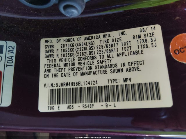 Honda CR-V EX 2014 5J6RM4H58EL104724 Image 9