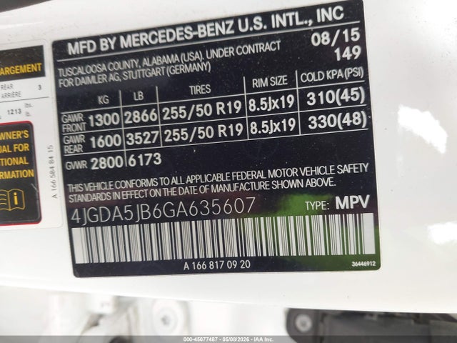 Продажа на аукционе авто 2016 Mercedes-benz Gle 350, vin: 4JGDA5JB6GA635607, номер лота: 45077487