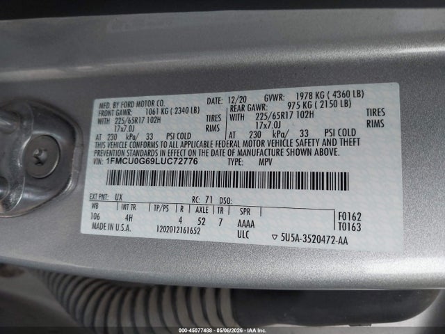 1FMCU0G69LUC72776 Ford ESCAPE SE