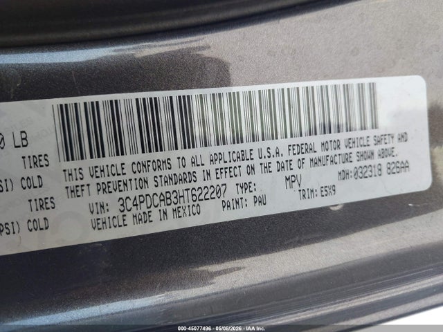 45077496 :رقم المزاد ، 3C4PDCAB3HT622207 vin ، 2017 Dodge Journey Se مزاد بيع