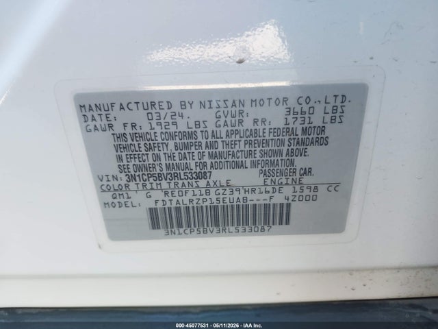 3N1CP5BV3RL533087 Nissan Kicks S Xtronic Cvt