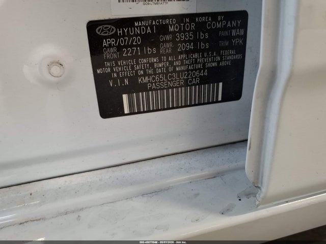 Продажа на аукционе авто 2020 Hyundai Ioniq Hybrid Blue, vin: KMHC65LC3LU220644, номер лота: 45077548
