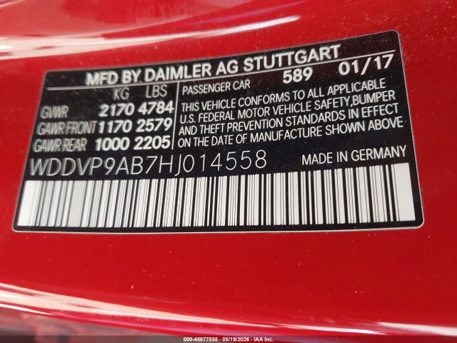 WDDVP9AB7HJ014558 Mercedes-Benz B 250e