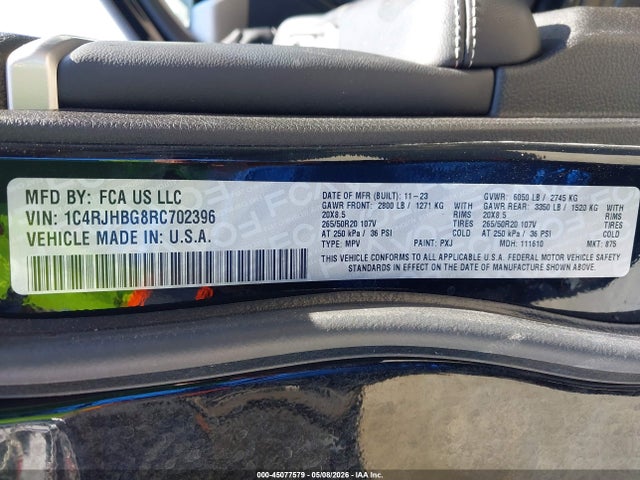 Продаж на аукціоні авто 2024 Jeep Grand Cherokee Limited 4x4, vin: 1C4RJHBG8RC702396, номер лоту: 45077579