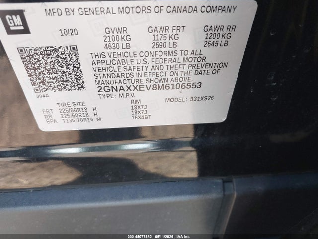 Продаж на аукціоні авто 2021 Chevrolet Equinox Awd Premier, vin: 2GNAXXEV8M6106553, номер лоту: 45077582