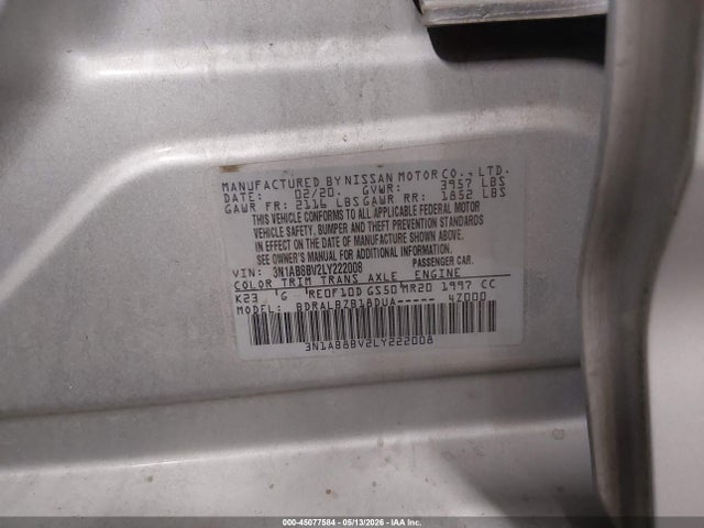 Продаж на аукціоні авто 2020 Nissan Sentra S Xtronic Cvt, vin: 3N1AB8BV2LY222008, номер лоту: 45077584