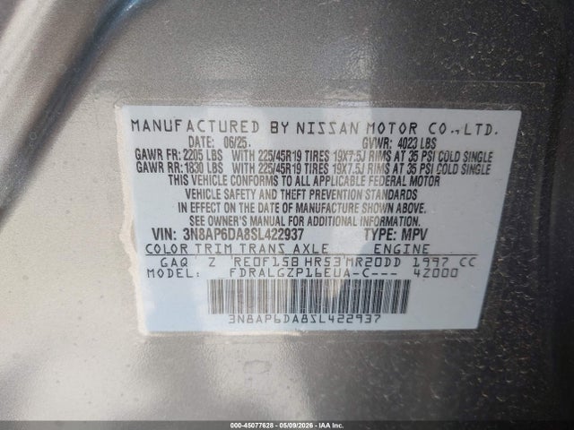 3N8AP6DA8SL422937 Nissan Kicks Sr Fwd