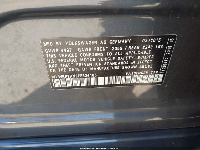 Продажа на аукционе авто 2015 Volkswagen Cc 2.0t Sport, vin: WVWBP7AN8FE824105, номер лота: 45077643