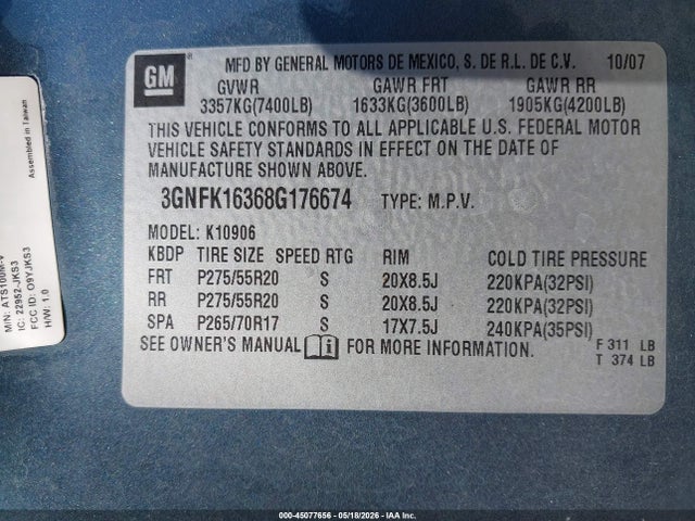 Aukcja sprzedaży 2008 Chevrolet Suburban 1500 Ltz, vin: 3GNFK16368G176674, numer aukcji: 45077656