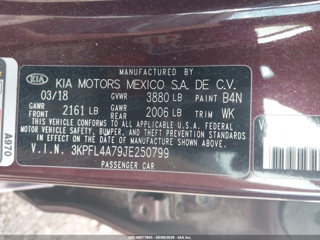 Продажа на аукционе авто 2018 Kia Forte Lx, vin: 3KPFL4A79JE250799, номер лота: 45077663